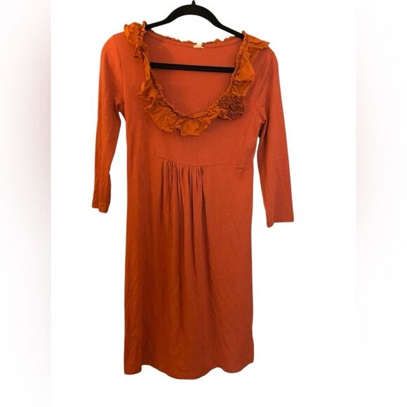 J.Crew Women's Rust Color Ruffle Color Pullover3/4 Sleeve  Dress XS - Picture 1 of 5